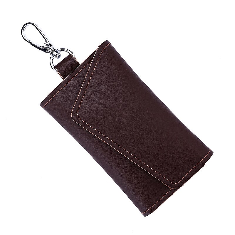 Genuine Leather Keychain Men Women Key Holder Organizer Pouch Cow Split Car Key Wallet Housekeeper Key Case Mini Card Bag: Coffee