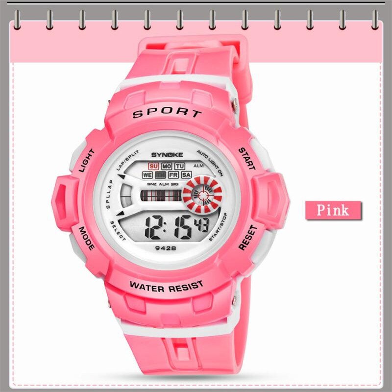 Kinderen Horloge SYNOKE Multifunctionele 30 M Waterdicht Horloge LED Digitale Dubbele Actie Horloge 30 p: pink