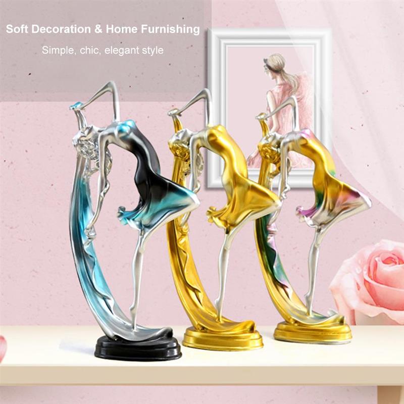 Dancing Girl Figure Statue Modern Ballet Sculptures Resin Crafts Home Decor Desktop Ornament 10*22CM