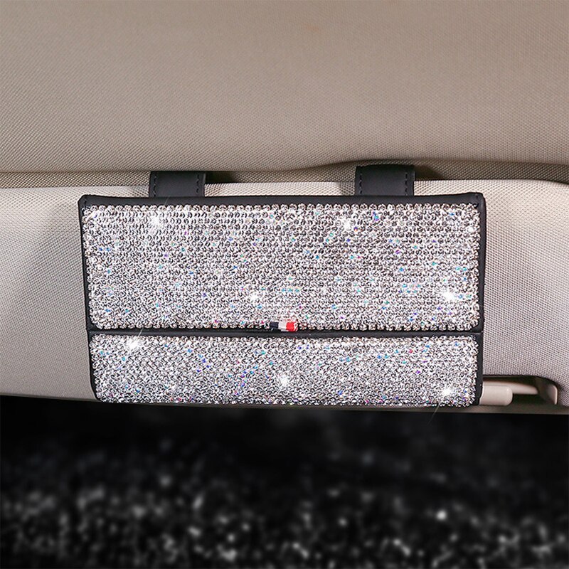 Krystal rhinestone bil briller holder kasse magnetiske bil solskærm briller sag opbevaringsbriller arrangør solskærm auto tilbehør