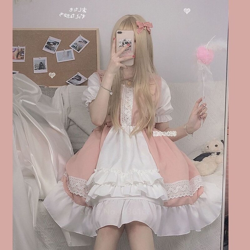 Vestido gótico japonés de Lolita para mujer, ropa europea, Punk, gótico, vestidos victorianos, Kawaii, Lolita, para chicas Harajuku Medieval: Color4