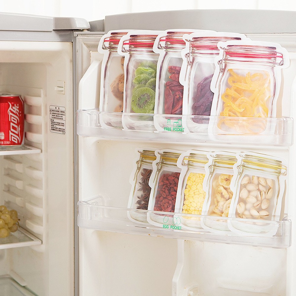 Mason Jar-bolsas reutilizables para botellas, bolsas de caramelos de frutos secos para galletas, Bolsa de almacenamiento de alimentos frescos, aperitivos, organizador de cocina sellado con cremallera, 5/10 Uds.