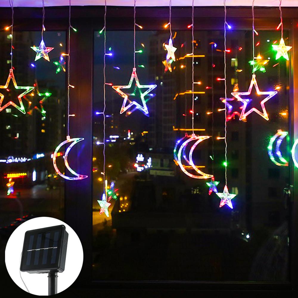 Christmas decoration Solar Powered LED Curtain Lights with Stars Moons Dimmable 8 Lighting Modes with Timer Twinkle String Light: Multicolor