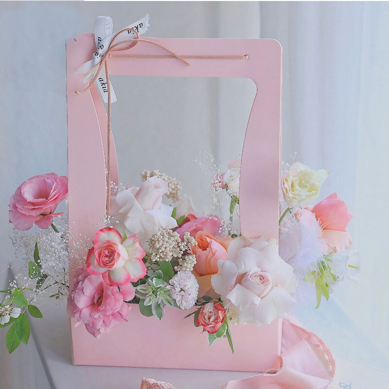 Vattentät papper blomlåda alla hjärtans dag påsar med handtag födelsedag box förpackning julfest leveranser