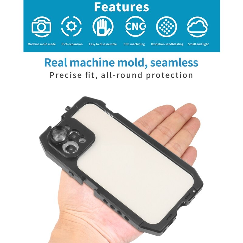 Handykäfig, smartphone-video-rig, mobiler käfig für iphone 12/ 12 pro, handykäfig mit blitzschuh und 1/4 gewindebohrungen