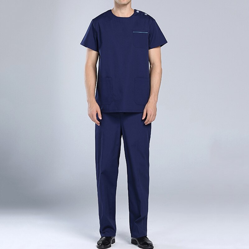 Unisex Laboratorium Kleding Sets Korte Mouwen Schoonheidssalon Scrubs Werkkleding Zomer Grooming Zorgzame Uniform Overalls Kleding: Navy Blue / XXL