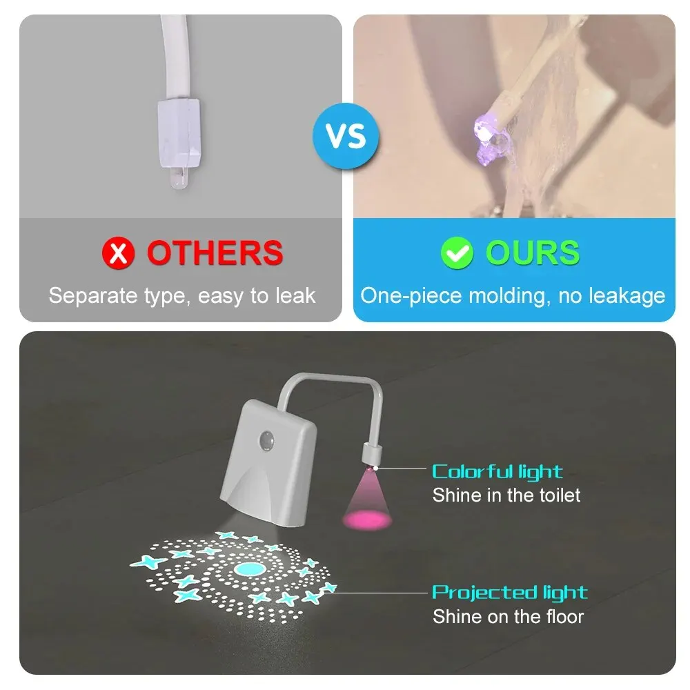 Luz nocturna para inodoro, luz con Sensor de movimiento, luz LED para inodoro, lámpara LED nocturna recargable de 7 colores para decoración de baño y baño
