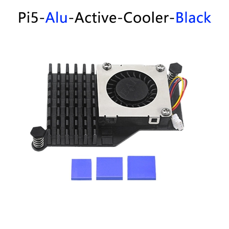 Raspberry Pi 5 Active Cooler Aluminum Heatsink PWM Speed Adjustable Fan Black Silver Cooling Radiator for RPI 5 Pi5: black