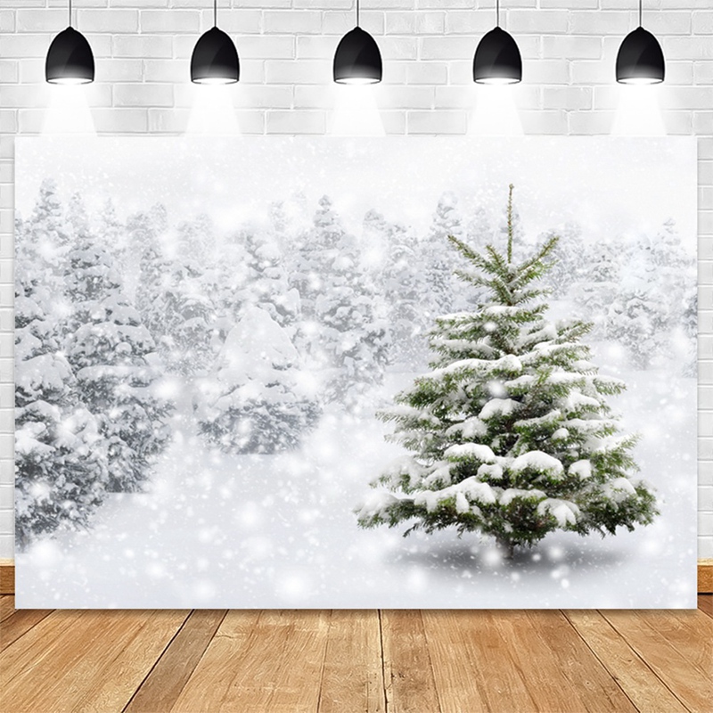210X150cm Winter Snow Background Cloth Snowflake Christmas Tree Glitter White Forest Party Photography Backdrops, E Durable