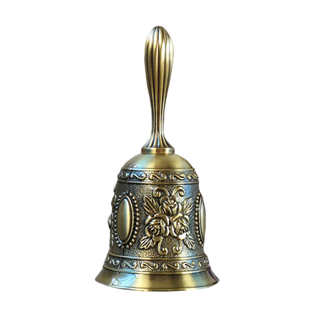 Retro Metal Tone Copper School Dinner Shop Hand Bell Tea Bell Hand Held Craft Wedding Decoration Alarm Classroom: Brown 