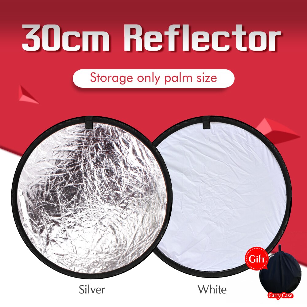 2 in 1 30cm/12 Inch Reflector Collapsible Photography Light Round Portable White Siliver For Studio Multi Photo Disc Diffuers