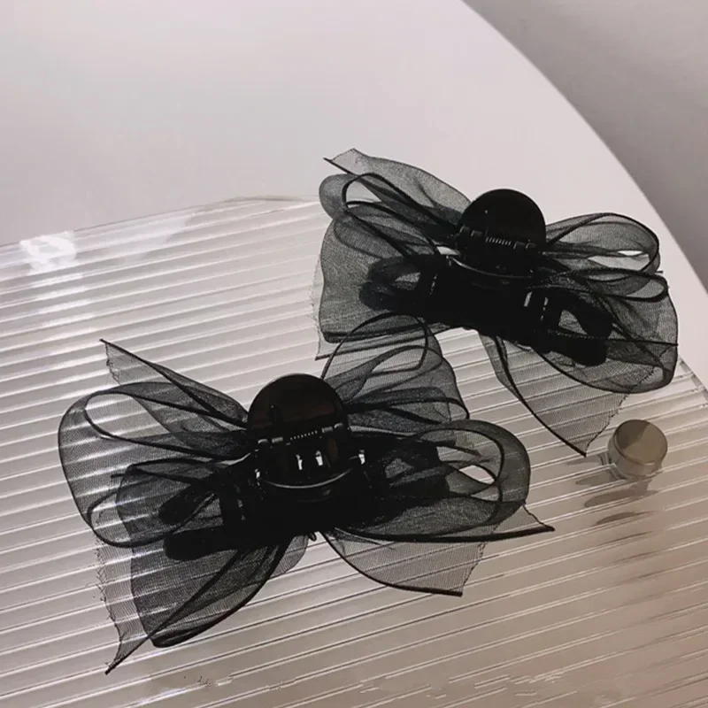 Pince à cheveux en maille avec nœud papillon noir mat, 2 pièces, petite épingle à cheveux pour filles et femmes, Barrette à nœud, accessoires de couvre-chef doux: WHITE