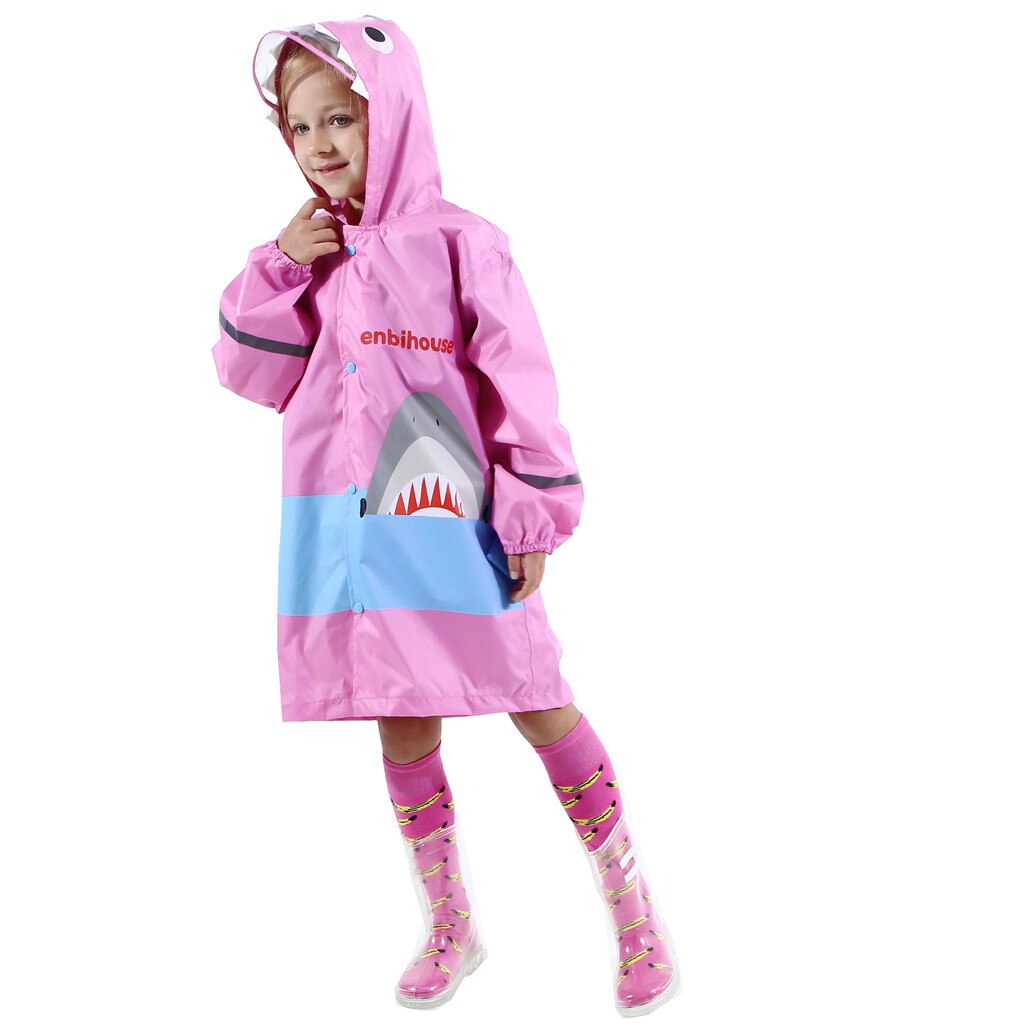 Kids Boy Girl Raincoat Rain Jacket Shark Lightweight Rainwear Rain Slicker