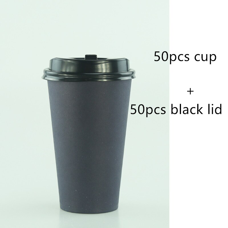 50pcs 500ml pure color disposable coffee cup thickening drink paper cups party wedding beverage cup with lids: cup and lid5