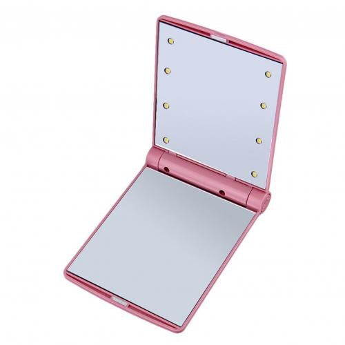 Foldable 8LED Lighted Makeup Vanity Mirror Tabletop Adjustable Brightness Lamp Cosmetic Table Makeup Mirror: Pink Red