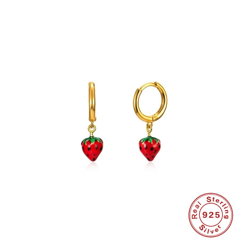 ROXI-pendientes de aro con de esmalte para mujer, colgantes de fruta, fabricación de joyas, accesorios de pendientes de fresa de cereza, bricolaje: 8