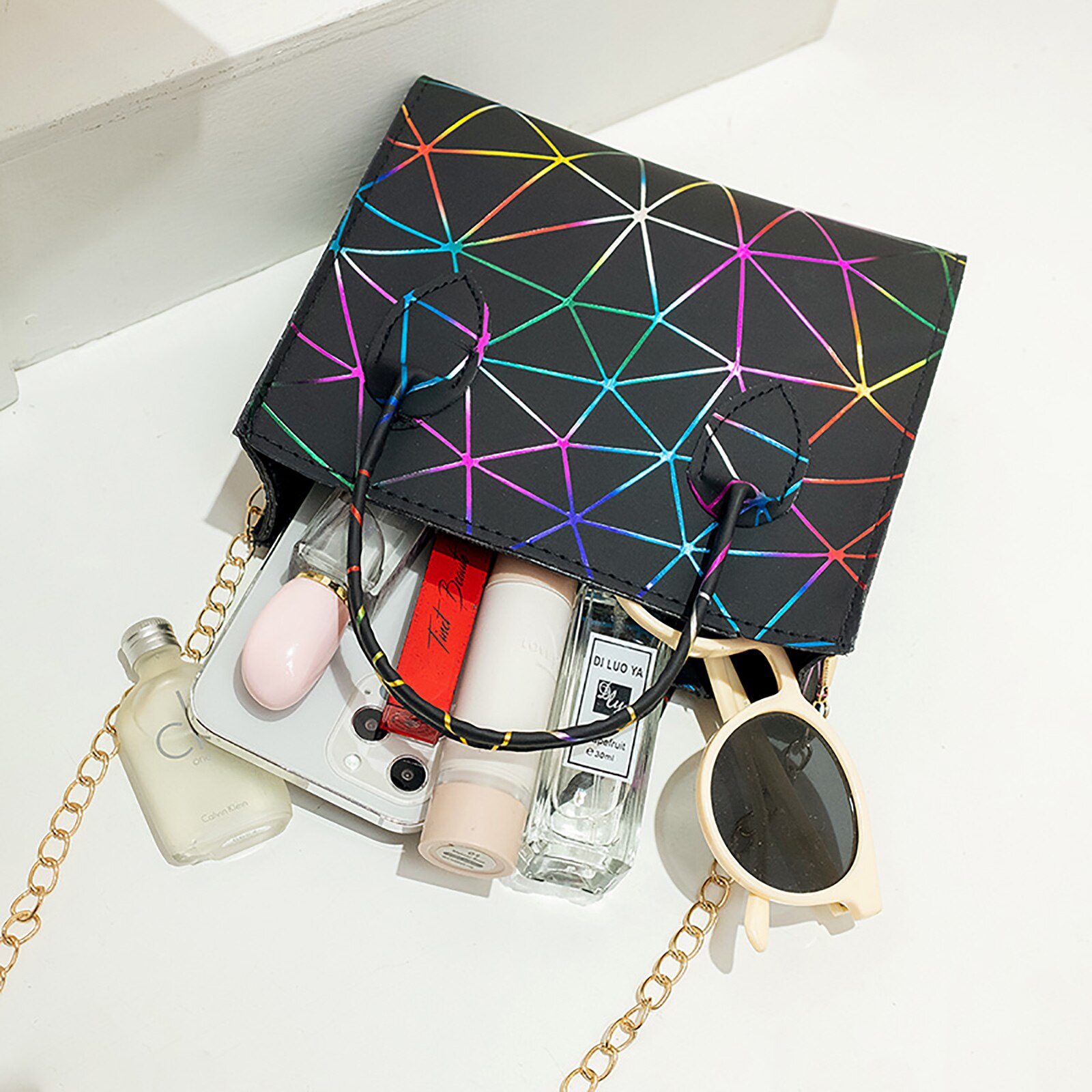 Personality Daily Small Bag Lady PU Magic Color Rhombus Single Shoulder Bag Multi-Function Messenger Bag Women Handbag
