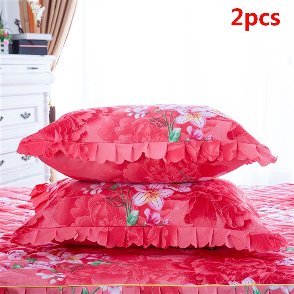 150*200Cm Pastorale Bed Cover Effen Bed Cover Lakens Katoen Gewatteerde Kant Sprei Kant Laken Ondersteuning: 2pcs Pillowcases A