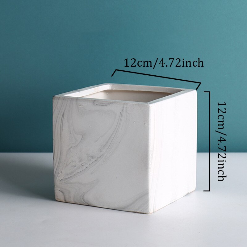 Marmer Patroon Keramische Bloempot Vierkante Cilinder Creatieve Bloempot Desktop Bloemstuk Container Woondecoratie: H