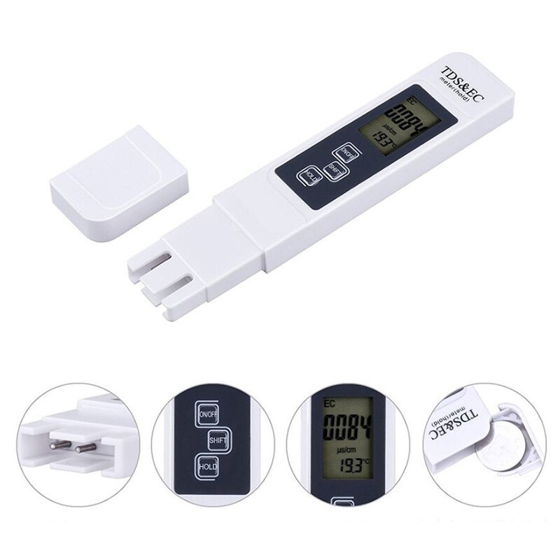 Tds ppm ledningsevnemåler ph tester tds og temperatur test pen til vand akvarium hydroponics tester 0-9990 ppm 15%