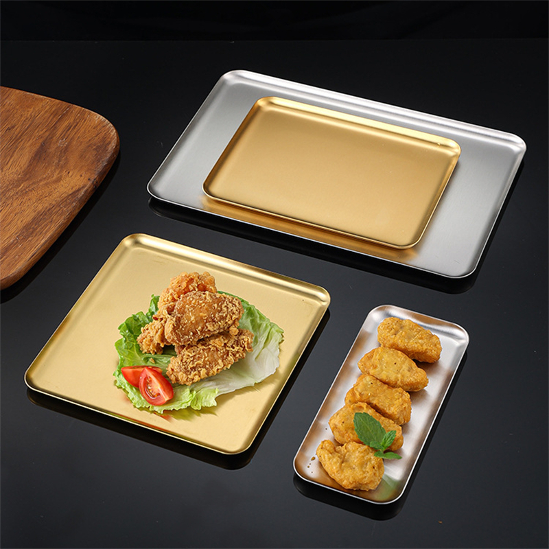 Silber Gold Edelstahl Servierteller Restaurant BBQ Spieße Sushi Tablett Großes flaches Tablett Lebensmittelaufbewahrungsplatten für sterben Küche