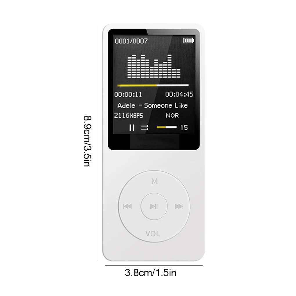 Mp3 Mp4 Player 64 GB Memory Card Portable Digital Screen Music FM Radio Voice Record Built-in HD Speaker With Photo Viewe: WHITE