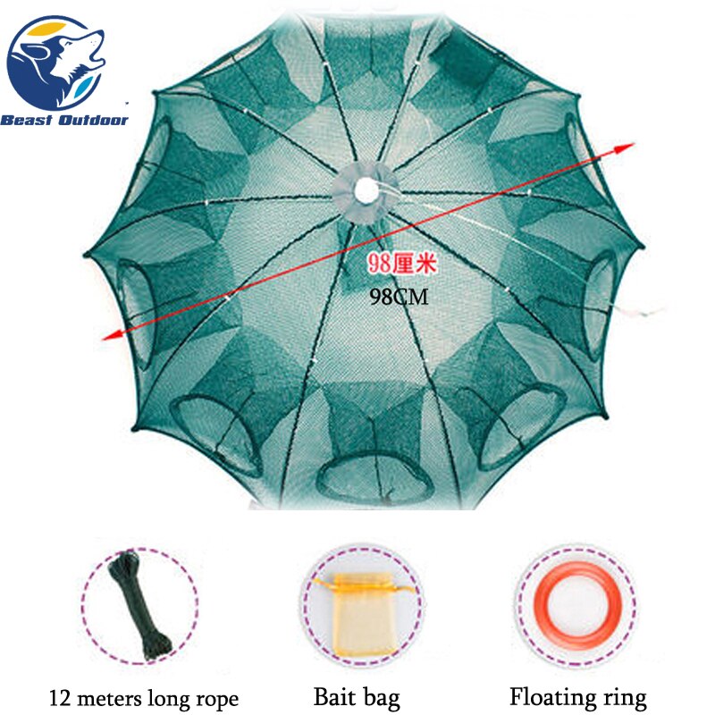 6/8/12/16 Hole Folding Portable Hexagonal Net Fishing Crayfish Fish Automatic Trap Shrimp Carp Catcher Cage Net Net: 10 holes