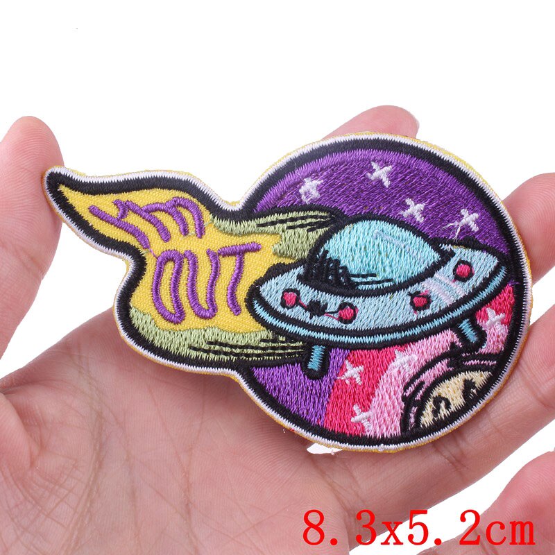 Prajña Ruimte Patches Ijzer Op Astronauten Aliens Ufo Patch Mode Geborduurde Patch Voor Kleding Stickers Applique Decor Diy Patch: Gun Metal