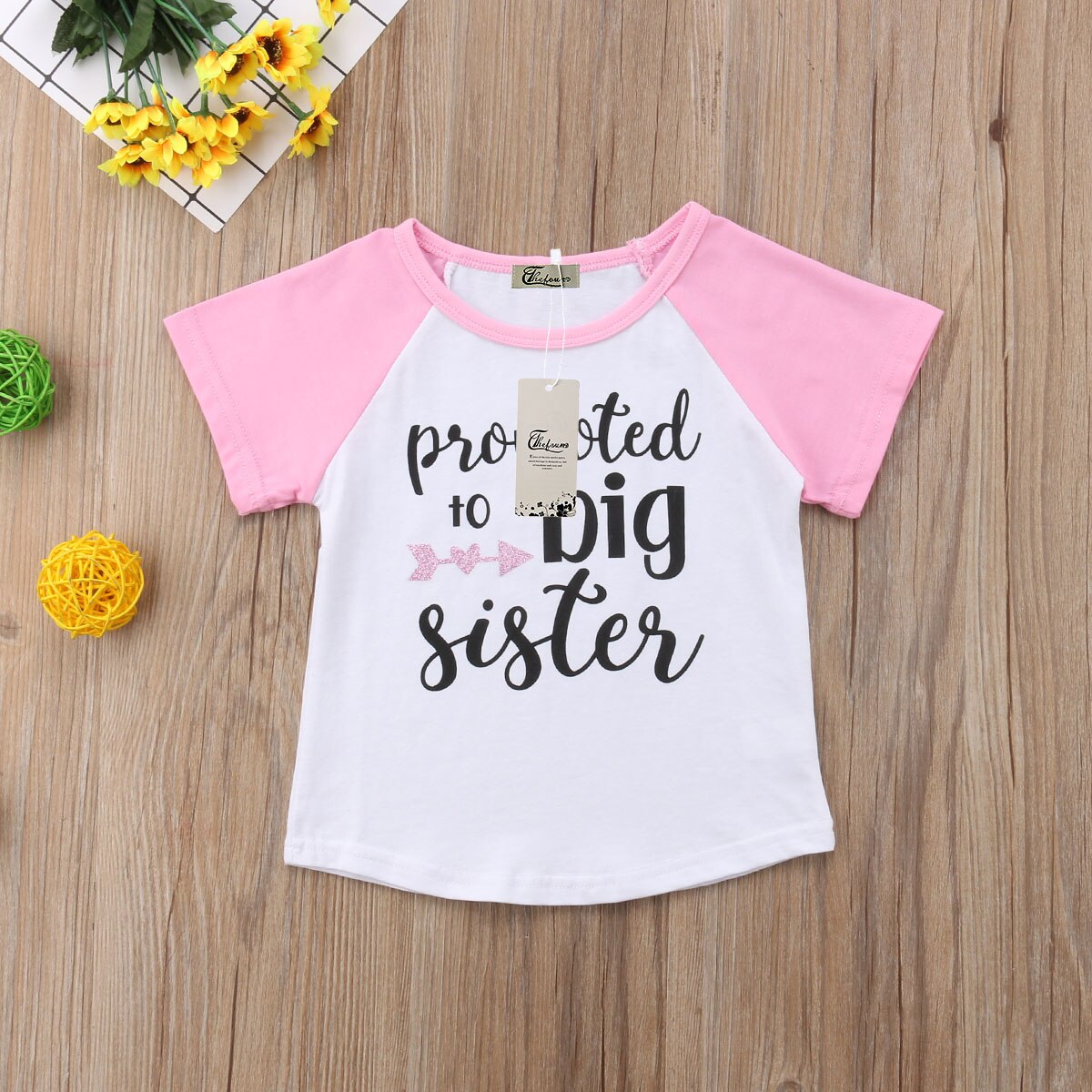 Kinderen Kids Meisjes T-shirt Grote Zus Zomer Katoen Korte Mouw Tops 1-6Y: Roze / 6T