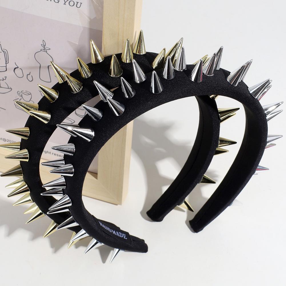 Vrouwen Hoofdband Overdreven Punk Stijl Lange Klinknagel Decor Haar Hoepel Brede Band Elastische Anti-Slip Dame Hoofdband Haar Accessoire