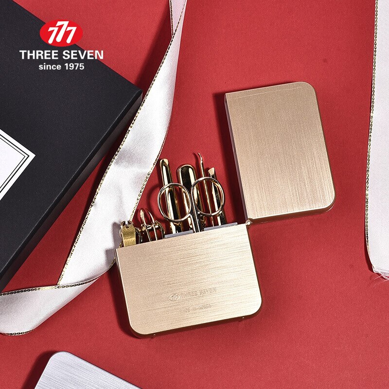THREE SEVEN/777 Manicure Set Pedicure Kit Nail Clippers Fingernail Cutters Toenail Scissors Travel Grooming Case 7in1: 1Pc NTS-4112G