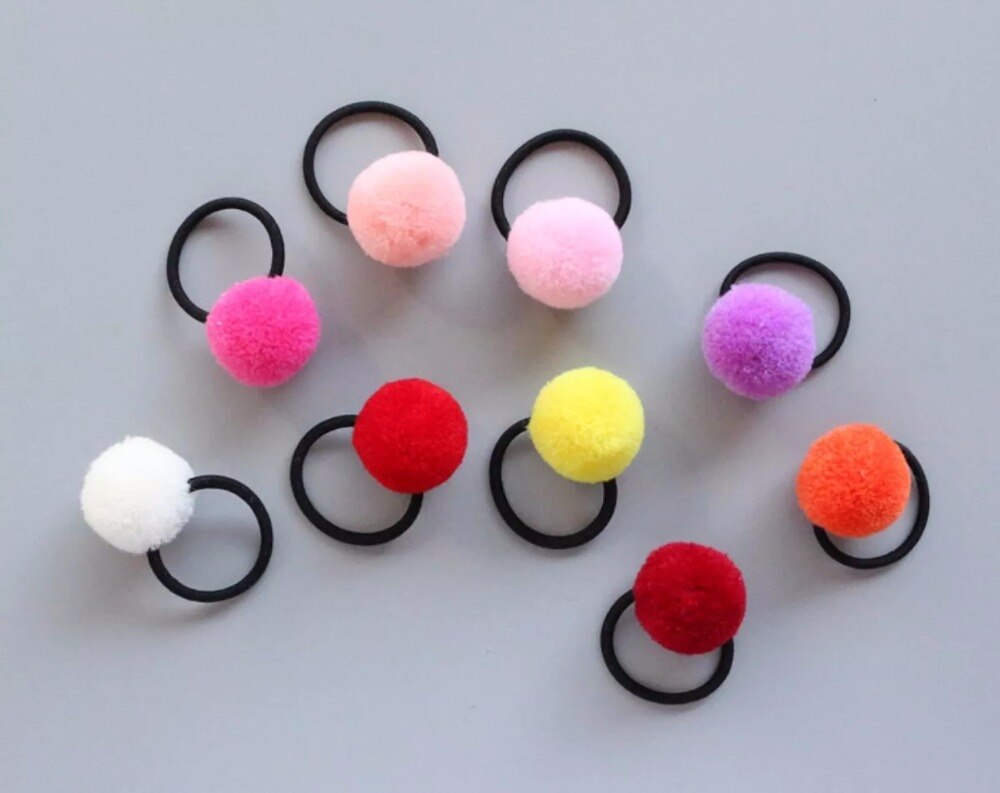 16 Pcs 8 Pairs Gekleurde Pom Ball Elastische Banden Meisjes Paardenstaart Houder Kinderen Haarbanden Accessoires Kinderen Haar accessoires