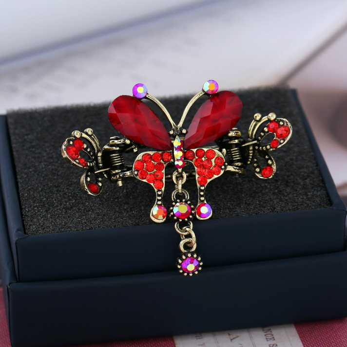 Pinzas para el pelo con diamantes de imitación para mujer, pasadores grandes con flores y mariposas, accesorios para el cabello, herramienta de peinado de: Amarillo claro