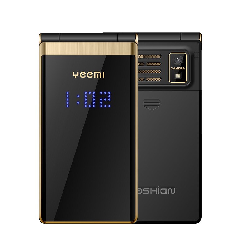 Classic Flip Mobiele Telefoon Yeemi M2-C Dual Sim 5900Mah Ouderen Mobiele Dual Display Grote Sleutel Groot Geluid Gsm lederen Tas Torch: Add 8G TF card / gold