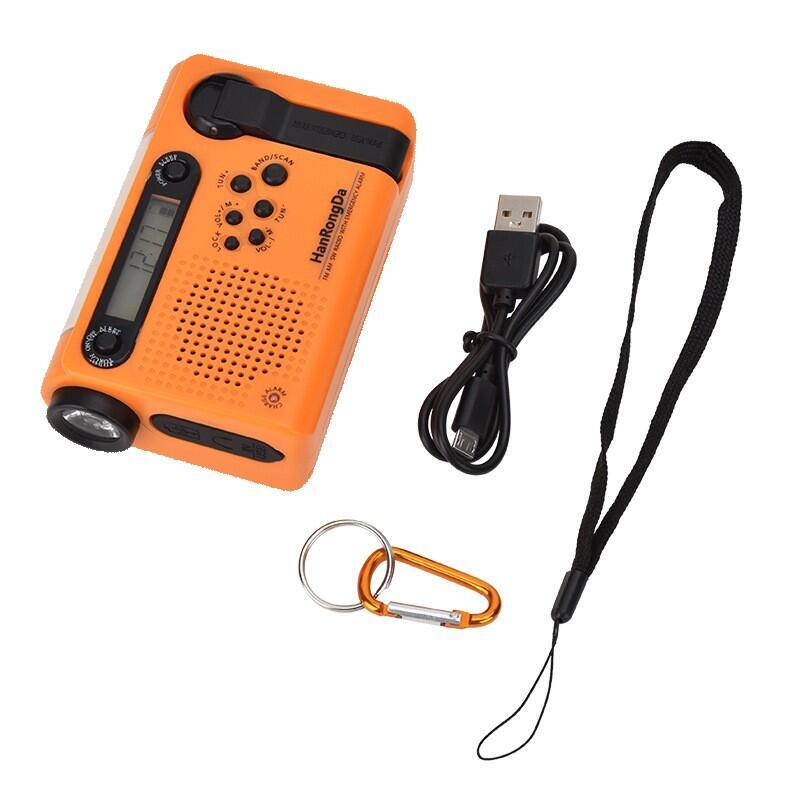Weer noodradio AM/FM/SW draagbare zonne-handslingerradio 3 in 1 2000 mAh Power Bank telefoonoplader zaklamp voor kamperen: Oranje