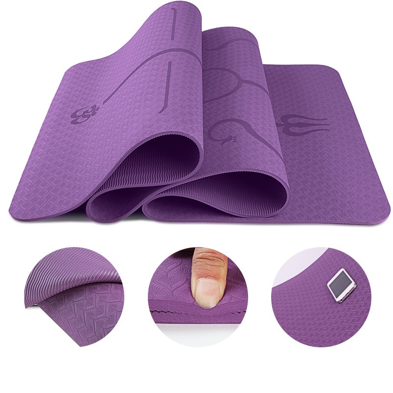 TPE Yoga Mat 183x61cm - Non-Slip Fitness Mat with Position Line for Beginners