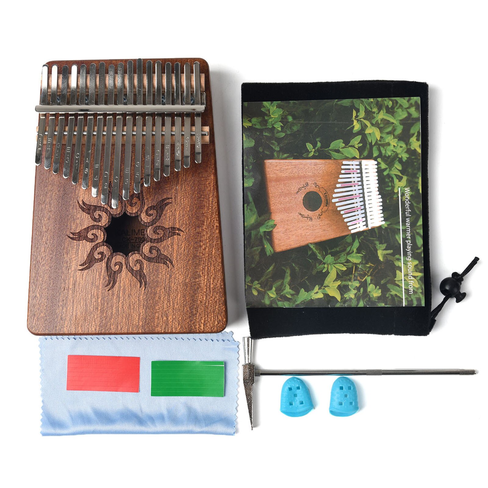 17-Tone Kalimba Thumb Piano Flame Pattern Pine Wood Musical Instrument with Learning Book Tune Hammer Kalimba 17Keys