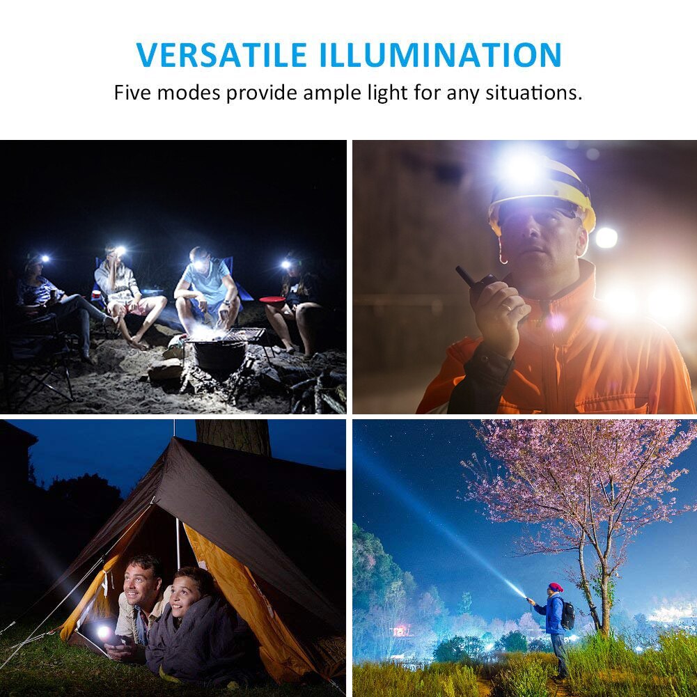 Genopladelig  t6/l2 forlygter zoombar vandtæt led-forlygte  q5 lommelygter håndfri lommelygte til vandreture, camping løb