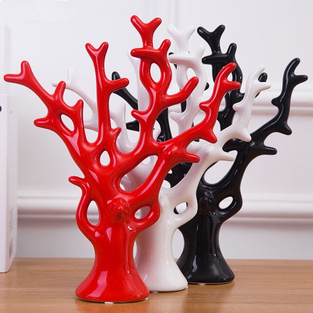 Décoration de mariage bureau ameublement Articles en céramique noir blanc rouge couleur décorative arbres chinois riche arbre corail