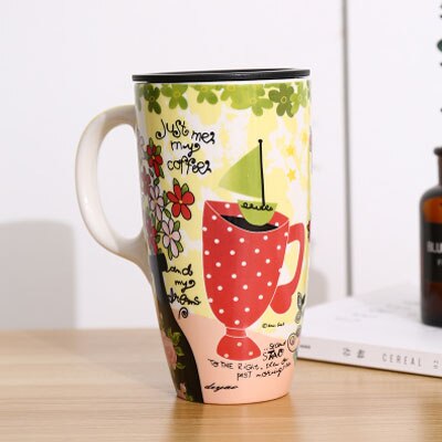 Fall Cute Cartoon Ceramic Coffee Milk Mug Mugs Breakfast Cereal Juice Red Tea Cup Student Friend Office Straw Cups: I