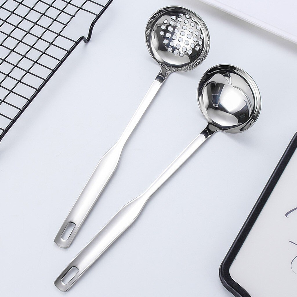 2Pcs Soup Ladle Colander Flatware Cookware Steel Slotted Spoon Cooking Utensil Soup spoon ложка ложки cucharas Dinner Spoon