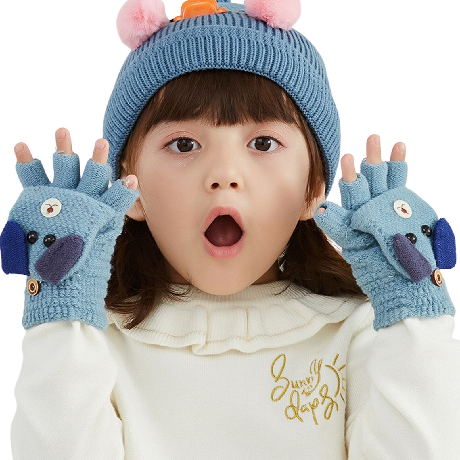 Kids Jongens Meisjes Winter Warm Vingerloze Handschoenen Wanten Leuke Cartoon Handschoenen Met Knop Voor Jongens Meisjes 6-12 Jaar oude