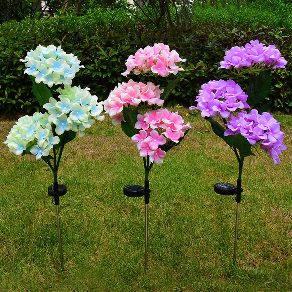2022 Solar Hydrangea Stake Lights Waterproof Realistic LED Flowers Powered Outdoor In Ground Garden Lamp Lawn Patio Backyard