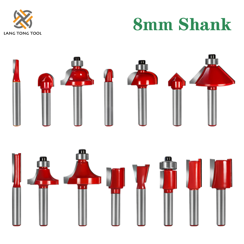 6mm/6.35mm/8mm 15Pcs Router Bit Set Trimming Straight Milling Cutter Wood Bits Tungsten Carbide Cutting Woodworking Trimming: 8mm No Wood Case