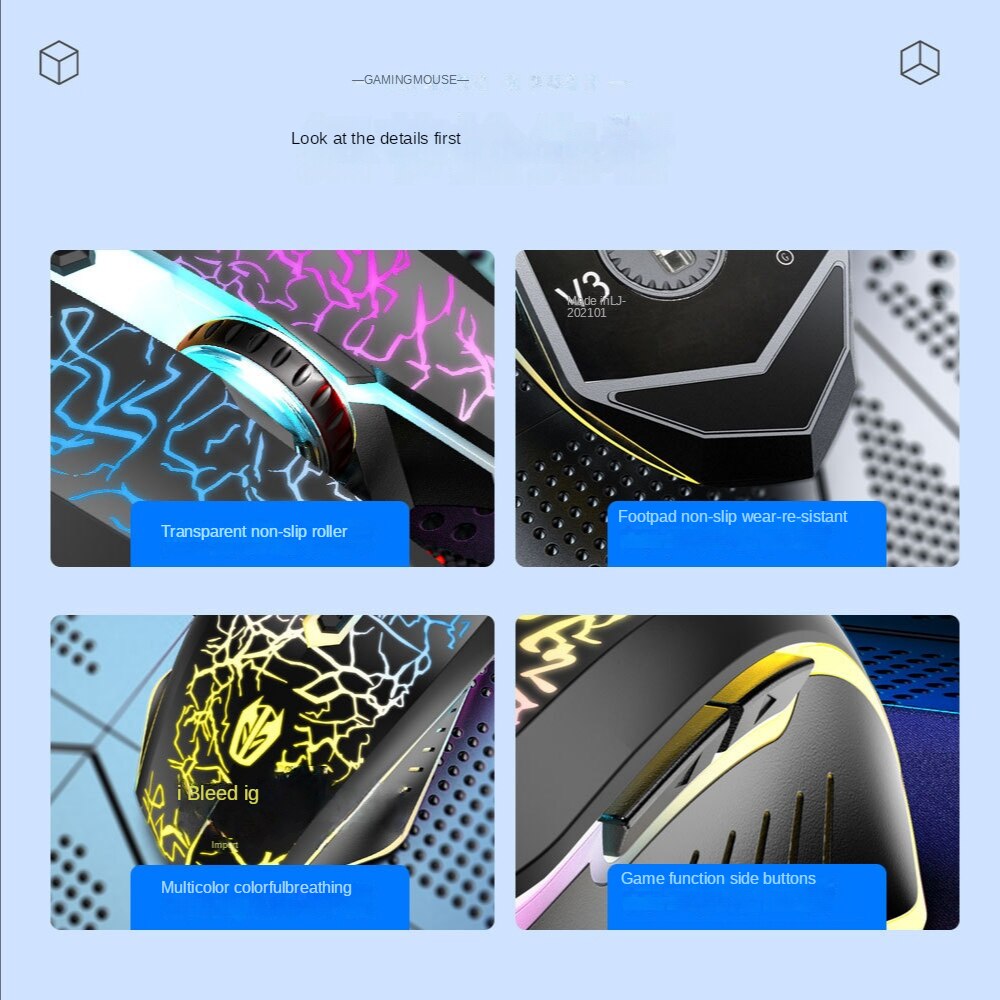 Wired Gaming Mouse 3200DPI USB Optical Computer Mouse for PC Laptop 6 Button Ergonomic Mouse LED Light Luminous Mechanical Mouse
