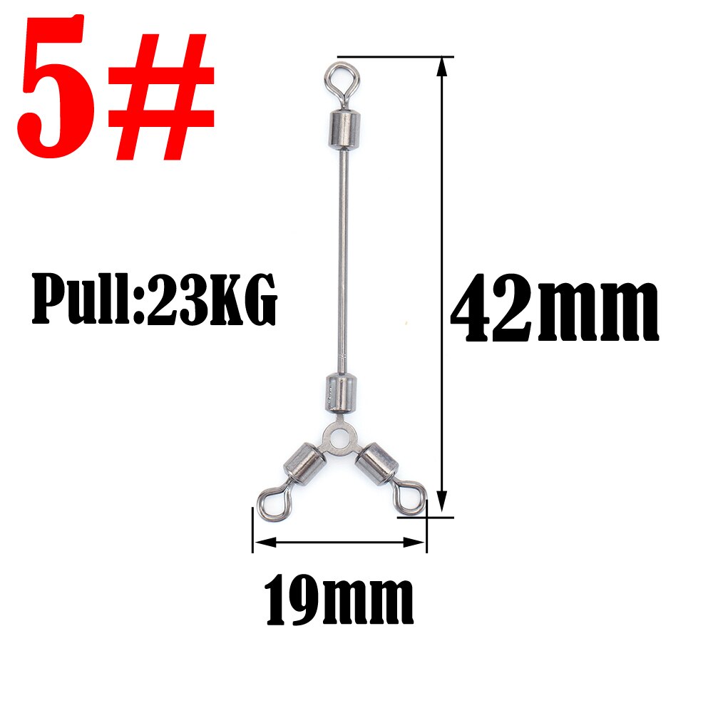 Rodamientos giratorios largos de 3 vías, anillos giratorios sólidos, Conector de gancho de acero giratorio, accesorios de gancho de pesca para barco de mar, 10 Uds.: 05