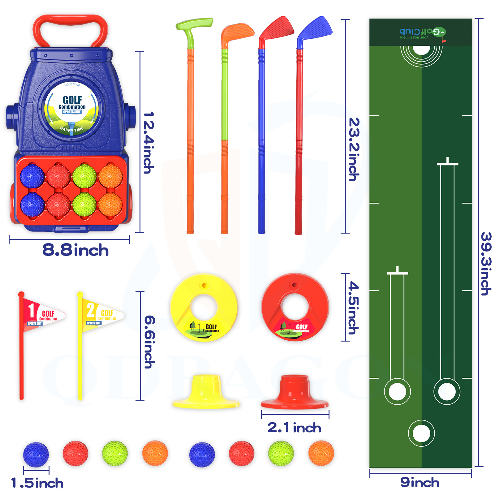 Peuter Golf Set Kids Golfclubs Met 8 Ballen 4 Golfstokken, 2 Oefenholes En Een Putting Mat Speelgoed Voor 2 3 4 5 Jaar Oude Meisjes: Blauw