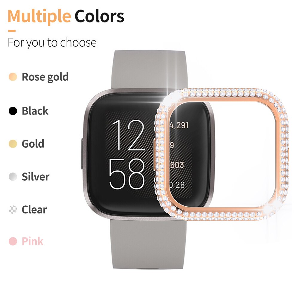 Coque de protection en strass pour Fitbit Versa 2 3 Sense, étui rigide scintillant pour montre, coque en diamant PC, cadre fin