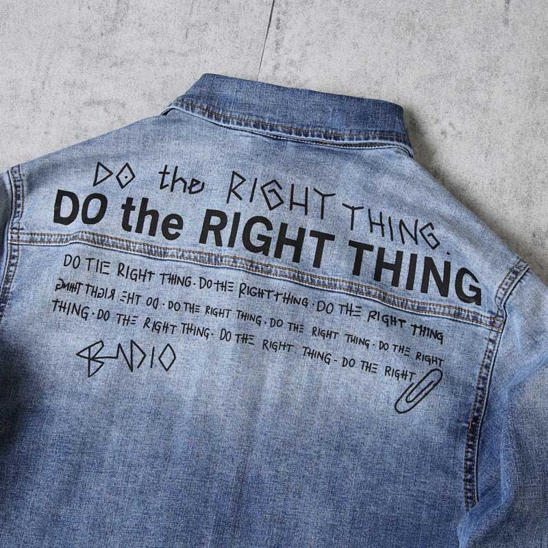 Korean Shirts Jeans Denim Shirt Men Long Sleeve Cotton Big Size Vintage Letter Print Shirt Man Clothing