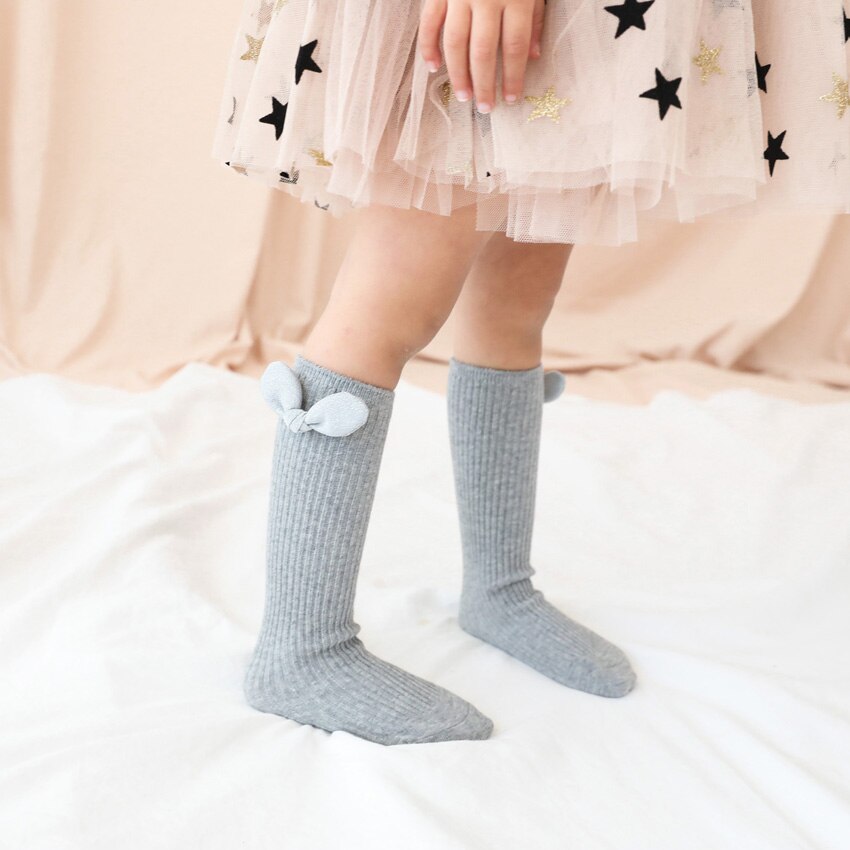 Leuke Baby Meisjes Katoen Warm Mooie Boog Kousen Ademend Peuter Knie Strakke Sokken Pure Kleur Met Boog-Knoop